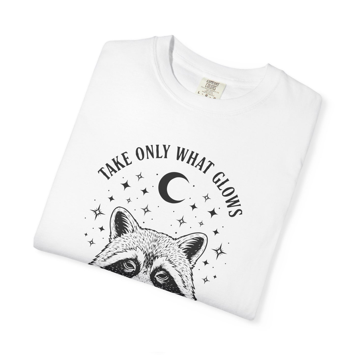 Take Only What Glows Raccoon Tee – Witchy Aesthetic Shirt, Dark Cottagecore Graphic Tee, Spooky Cute Forest Animal Top