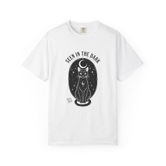 Seen in the Dark Cat Tee – Witchy Aesthetic Shirt, Spooky Cute Black Cat Graphic Tee, Coquette Goth Dark Cottagecore Top