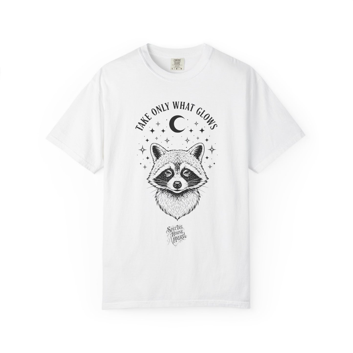 Take Only What Glows Raccoon Tee – Witchy Aesthetic Shirt, Dark Cottagecore Graphic Tee, Spooky Cute Forest Animal Top