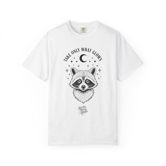 Take Only What Glows Raccoon Tee – Witchy Aesthetic Shirt, Dark Cottagecore Graphic Tee, Spooky Cute Forest Animal Top
