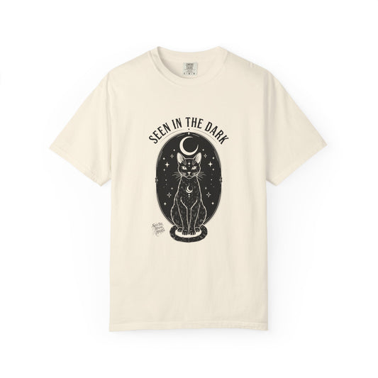 Seen in the Dark Cat Tee – Witchy Aesthetic Shirt, Spooky Cute Black Cat Graphic Tee, Coquette Goth Dark Cottagecore Top