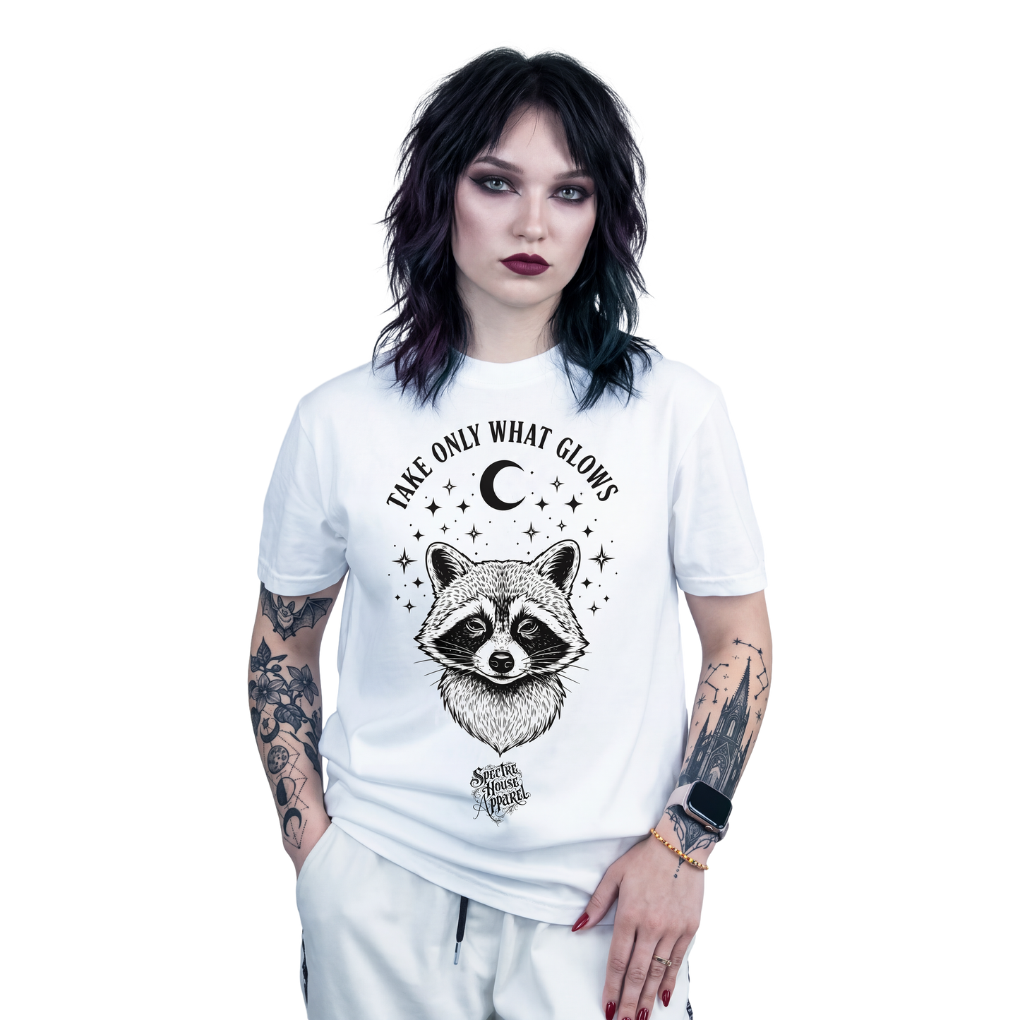 Take Only What Glows Raccoon Tee – Witchy Aesthetic Shirt, Dark Cottagecore Graphic Tee, Spooky Cute Forest Animal Top