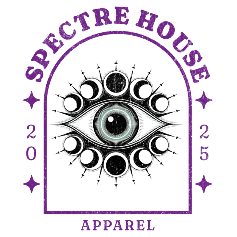 Spectre House Apparel logo with eye design and purple text on a white background
